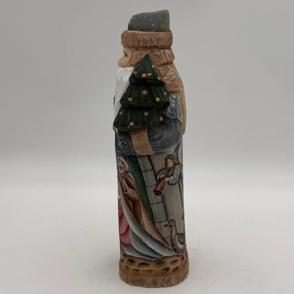 Hand Carved Wooden Santa Claus Nativity Scene Figurine Russian Folk Art 10 inch